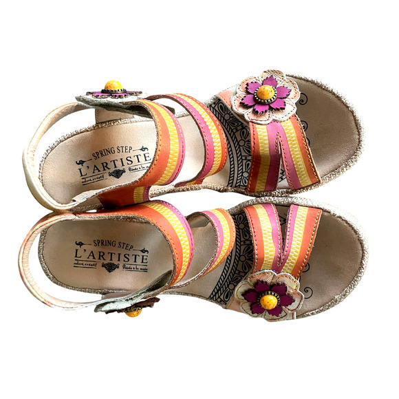 L'ARTISTE SPRING STEP Karnit Size 37/6.5-7 Peach Leather Espadrille Wedge Sandal - Picture 3 of 10